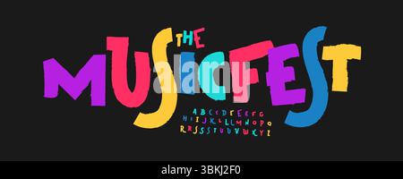 Fasching-Schriftart, buntes Zeichentrickalphabet, verspielte groovige Buchstaben, fröhliche festliche Schrift für helles Happy-Logo, lustige Comic-Headline, federnd Stock Vektor