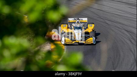 Elkhart Lake, Wi, USA. Juni 2025. Der Fahrer DER NTT INDYCAR-SERIE SCOTT MCLAUGHLIN (3) (NZL) aus Christchurch, Neuseeland, reist während eines Trainings für den XPEL Grand Prix in der Road America in Elkhart Lake WI durch die Kurven. (Kreditbild: © Walter G. Arce Sr./ASP via ZUMA Press Wire) NUR REDAKTIONELLE VERWENDUNG! Nicht für kommerzielle ZWECKE! Quelle: ZUMA Press, Inc./Alamy Live News Stockfoto