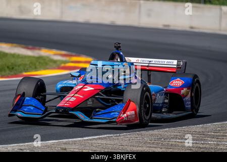Elkhart Lake, Wi, USA. Juni 2025. Der Fahrer DER NTT INDYCAR-SERIE STING RAY ROBB (77) (USA) aus Payette, ID, reist während eines Trainings für den XPEL Grand Prix auf der Road America in Elkhart Lake WI durch die Kurven. (Kreditbild: © Walter G. Arce Sr./ASP via ZUMA Press Wire) NUR REDAKTIONELLE VERWENDUNG! Nicht für kommerzielle ZWECKE! Quelle: ZUMA Press, Inc./Alamy Live News Stockfoto
