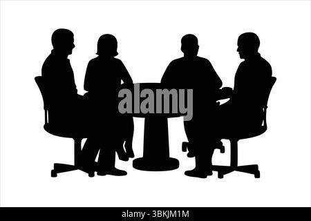 Silhouetten für Geschäftstreffen – Leute, die bei Table Vector diskutieren Stock Vektor