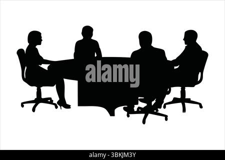 Silhouetten für Geschäftstreffen – Leute, die bei Table Vector diskutieren Stock Vektor