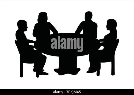 Silhouetten für Geschäftstreffen – Leute, die bei Table Vector diskutieren Stock Vektor