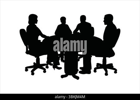 Silhouetten für Geschäftstreffen – Leute, die bei Table Vector diskutieren Stock Vektor