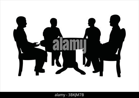 Silhouetten für Geschäftstreffen – Leute, die bei Table Vector diskutieren Stock Vektor