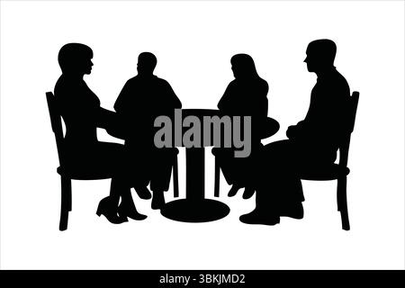 Silhouetten für Geschäftstreffen – Leute, die bei Table Vector diskutieren Stock Vektor