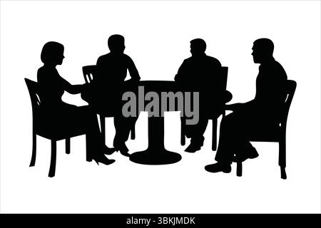 Silhouetten für Geschäftstreffen – Leute, die bei Table Vector diskutieren Stock Vektor