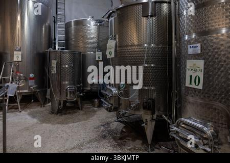 Die familiengeführten Voskeni-Weinberge im Ararat-Tal, wo einheimische armenische Trauben vor dem Hintergrund des Mount Ararat angebaut werden. Stockfoto