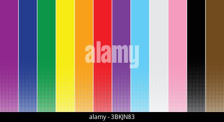 LGBT-Fortschrittskennzeichen. Abstraktes Wellenband in Regenbogenflaggenfarben auf isoliertem schwarzem Hintergrund mit Kopierraum. Vektordesign-Vorlage Stock Vektor