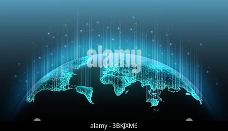 Weltkarte auf blauem Hintergrund. Erdkugel, globales Netzwerk, digitales Universum. Stock Vektor