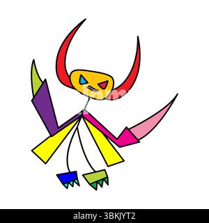 Verspielte gehörnte Monster Charakter Zeichentrick bunte Design Vektor Illustration Stock Vektor
