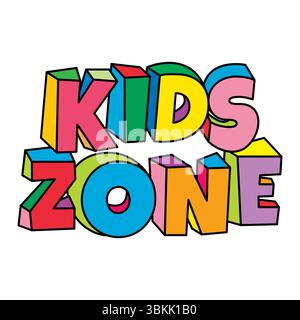 Kinder Zone bunter Text Design Vektor isoliert auf weißem Hintergrund Stock Vektor