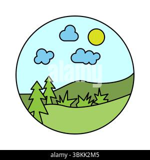 Naturlandschaft im Kreis Zeichentricksymbol Design Vektor Stock Vektor