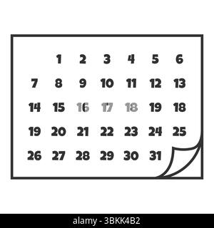 Illustration des Kalendervektors mit gefalteter Ecke. Symbol flach auf einem Kalenderblatt. Stock Vektor