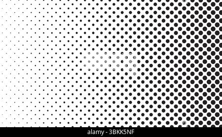Abstufungsübergang kleine zu große Punkte. Vektorabbildung eines verlaufenen Halbtonpunkts im Hintergrund Stock Vektor