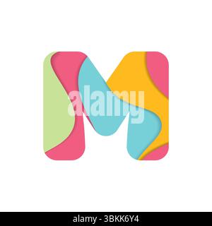 Farbenfrohes mehrlagiges Logo mit Buchstabe M auf weißem Hintergrund Stock Vektor