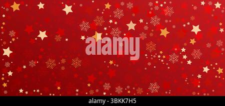 frohe weihnachten und ein glückliches neues Jahr mit Schneeflocken Sternen roten Farbverlauf Banner Hintergrund Vektor Stock Vektor