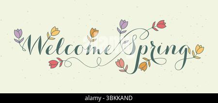Begrüßungsfrühlingschreiben mit bunten Tulpenblume Dekoration Design Vektor Illustration Stock Vektor