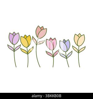 tulpen- oder Rosensymbol farbenfrohe Blume isoliert auf weißem Hintergrund Stock Vektor