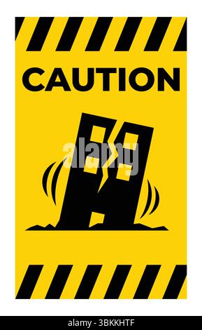 Warnschild, das den Einsturz des Gebäudes anzeigt, mit Fettgelbem Hintergrund Stock Vektor