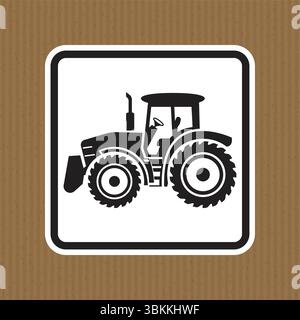 Dieses schwarz-weiße Symbol zeigt einen Traktor auf einem strukturierten Papphintergrund, der landwirtschaftliche und landwirtschaftliche Themen repräsentiert. Ideal für verschiedene Desigmente Stock Vektor