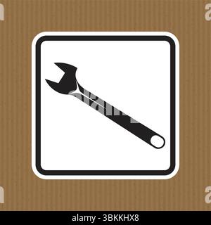 Minimalistisches schwarz-weißes Schlüsselsymbol vor einem strukturierten braunen Hintergrund, perfekt für die Darstellung von Werkzeugen, Reparaturservices und Heimwerkerprojekten in V Stock Vektor