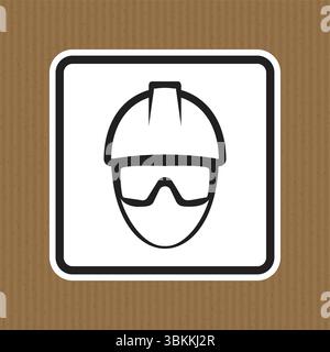 Dieses Bild zeigt ein Sicherheitssymbol im Bauwesen mit Schutzhelm und Schutzbrille. Sie betont die Sicherheit und den Schutz der Arbeitnehmer am Arbeitsplatz Stock Vektor
