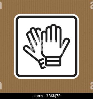 Ein einfaches Symbol mit zwei Schutzhandschuhen vor Papphintergrund. Ideal für Illustrationen zu Sicherheit, Hygiene und am Arbeitsplatz, die Pflege vermitteln Stock Vektor