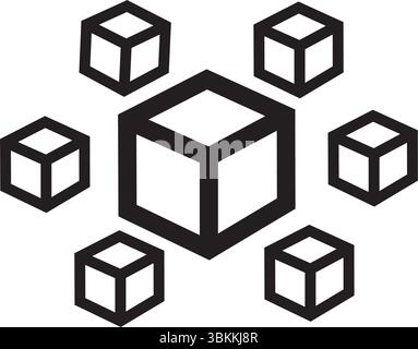 Blockchain Technologie Icons Paket in umrissenen und flachen Versionen Stock Vektor