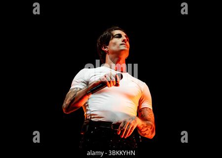 Damiano David tritt am 21. Juni 2025 auf der MEO Kalorama 2025 in Lissabon auf. Das MEO Kalorama 2025 Festival findet am 19., 20. Und 21. Juni statt. (Foto: Nuno Cruz/NurPhoto) Stockfoto