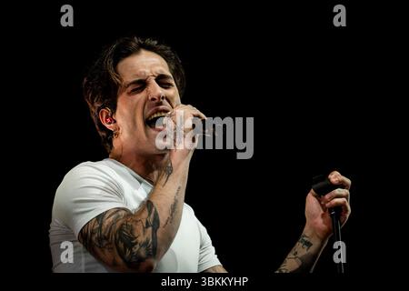 Damiano David tritt am 21. Juni 2025 auf der MEO Kalorama 2025 in Lissabon auf. Das MEO Kalorama 2025 Festival findet am 19., 20. Und 21. Juni statt. (Foto: Nuno Cruz/NurPhoto) Stockfoto