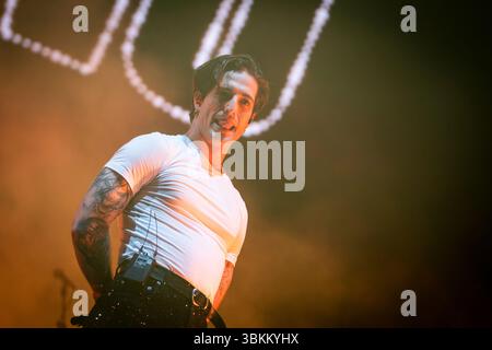 Damiano David tritt am 21. Juni 2025 auf der MEO Kalorama 2025 in Lissabon auf. Das MEO Kalorama 2025 Festival findet am 19., 20. Und 21. Juni statt. (Foto: Nuno Cruz/NurPhoto) Stockfoto