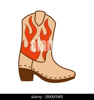 Stilisierter Westernstiefel mit heißen roten Flammen. Auffällige Vektor-Illustration für auffällige Cowgirl-Mode oder wilde Rodeo-Themen. Stock Vektor