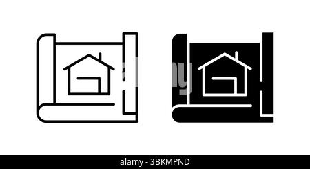 Detailliertes Bauplan-Symbolset für Wohndesign, Architektur und Bauplanung. Ideal für Immobilien und Renovierungsprojekte. Stock Vektor