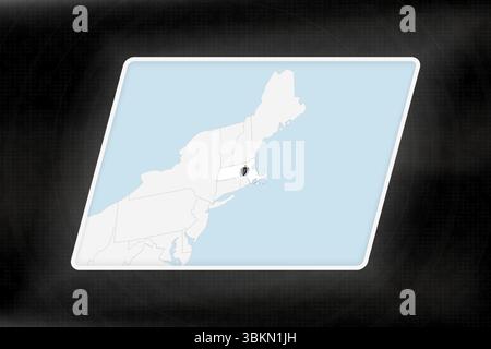 Massachusetts wird in Flaggenfarben auf der geografischen Karte hervorgehoben. Moderne Karte vor dunklem abstraktem Hintergrund. Stock Vektor