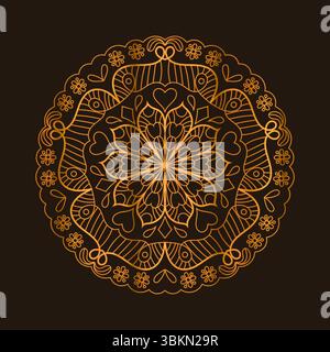 Mandala-Ornament in Goldfarben. Vintage-Mandala mit dekorativem Blumenmuster. Luxuriöses Design, perfekt für Hochzeitseinladungen und Grußkarten Stock Vektor