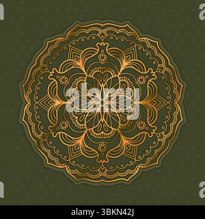 Mandala-Ornament in Goldfarben. Vintage-Mandala mit dekorativem Blumenmuster. Luxuriöses Design, perfekt für Hochzeitseinladungen und Grußkarten Stock Vektor