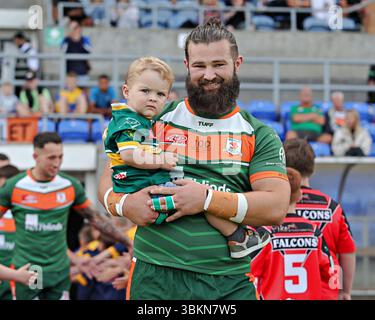 Harvey Hallas von Hunslet RLFC vor dem Betfred Championship Match Hunslet RLFC gegen Barrow Raiders im South Leeds Stadium, Leeds, Vereinigtes Königreich, 22. Juni 2025 (Foto: Sam Eaden/News Images) in Leeds, Vereinigtes Königreich am 22. Juni 2025. (Foto: Sam Eaden/News Images/SIPA USA) Stockfoto
