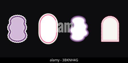 Soziale Medien: Flippige Frames. Set von Kinderrändern mit Wellenkanten in Muschelform. Textfelder, Callout-Vorlagen für Einladung. Ellipse, Bogen und flüssig organisch Stock Vektor