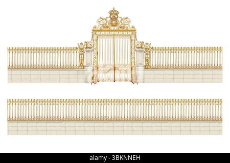 goldene Tore zum Schloss Versailles, frankreich, isoliert auf weißem Hintergrund Stockfoto