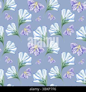 Wunderschöne Blumen und botanische Gartennacht mit Mondschein und Schmetterlingen nahtloses Muster für Mode, Stoff, Tapeten und alle Drucke Stockfoto