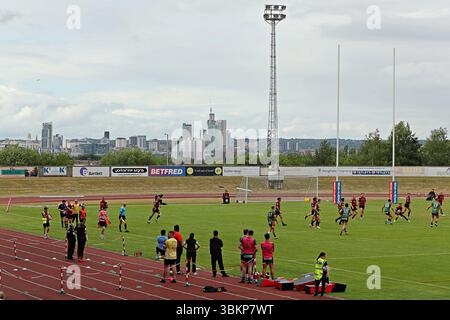 Leeds, Großbritannien. Juni 2025. The Betfred Championship Match Hunslet RLFC gegen Barrow Raiders im South Leeds Stadium, Leeds, Großbritannien, 22. Juni 2025 (Foto: Sam Eaden/News Images) Credit: News Images LTD/Alamy Live News Stockfoto