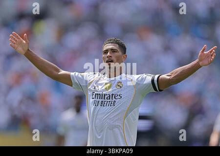 Charlotte, Usa. Juni 2025. Jude Bellingham von Real Madrid C.F. feiert, nachdem er im Spiel zwischen Real Madrid C.F. und CF Pachuca, in der zweiten Runde der Gruppe H für die FIFA Club-Weltmeisterschaft 2025, am 21. Juni 2025 im Bank of America Stadium in Charlotte, USA, das erste Tor seiner Mannschaft erzielte. Foto: Heuler Andrey/DiaEsportivo/Alamy Live News Credit: DiaEsportivo/Alamy Live News Stockfoto