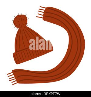 Set aus Schal und Hut. Gestrickte Winteraccessoires. Stock Vektor