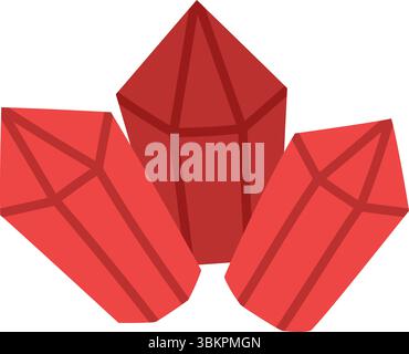 Vektor flache rote Kristalle. Zwerg- oder Zwergschätze Konzept. Ruby-Edelstein-Symbol. Magie oder märchenhafter Edelstein isoliert auf weißem Hintergrund Stock Vektor