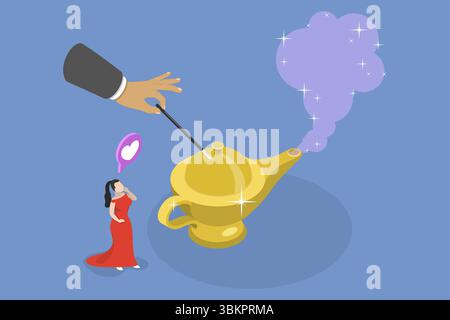 Isometrische flache 3D-Illustration von Magic Lamp, Dreaming und Goal Visualization Stockfoto