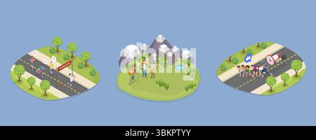 3D Isometrische flache Illustration von gesunden Aktivitäten und Lebensstil, Sprint, Joggen Stockfoto