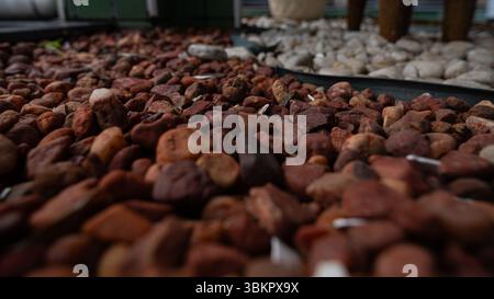 Rahmen voller dekorativer brauner und weißer Steine. Textur. Hintergrund. Geometrie. Stockfoto