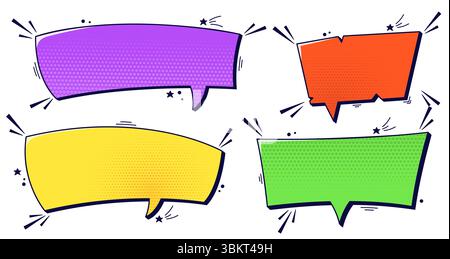 Set mit leeren vierfarbigen Comic-Sprechblasen mit Halbtonelementen. Stock Vektor