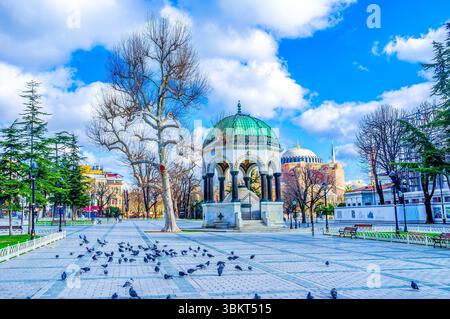 Der deutsche Brunnen auf dem Sultanahmet-Platz, ehemaliges Hippodrom von Konstantinopel, Istanbul, Türkei Stockfoto