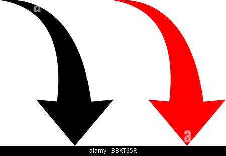 Ein einfacher schwarzer und roter gebogener Pfeil, der auf transparentem Hintergrund nach oben und unten zeigt. Richtungssymbol, Pfeilzeichen für Web, App, UI Design Vektor. Stock Vektor